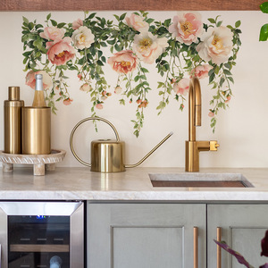 Guirlande florale <span class=keywords><strong>romantique</strong></span> de pivoines, autocollants muraux 3D amovibles, salon, salle de bain, cuisine, autocollants muraux décoratifs - Product Image 1