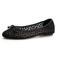 Chaussures décontractées pour femmes, chaussures noires en dentelle, semelle intérieure en PU, bout rond, ballerines souples