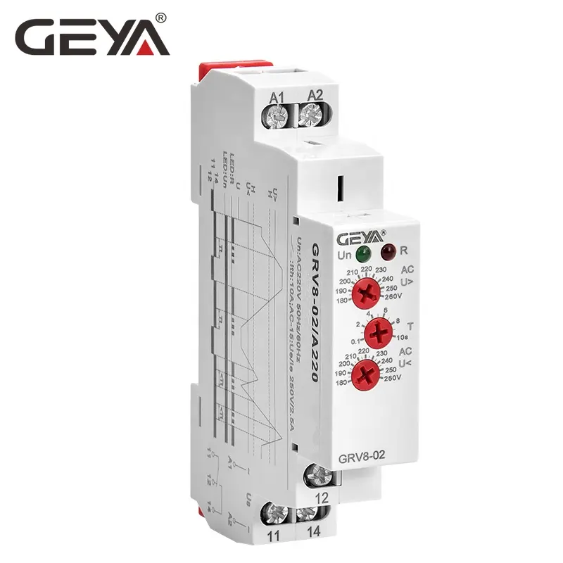 GEYA GRV8-02แรงดันไฟฟ้า AC / DC เฟสเดียว10A รีเลย์ตรวจสอบแรงดันไฟฟ้า