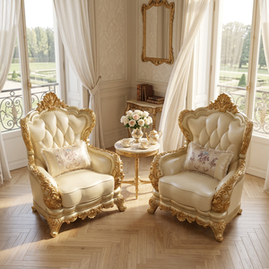 Sofá Grande de Cuero Estilo Italiano para Villa de Lujo, Muebles de Sala de Estar de Madera Sólida con Diseño Moderno y Sencillo - Product Image 1