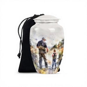 Vente en gros Grande urne commémorative de pêche en aluminium blanc pour cendres humaines Urne funéraire décorative pleine grandeur Sac en velours gratuit - Product Image 1