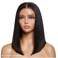 Peluca Bob Recta Transparente al Por Mayor 4*4 de 12 Pulgadas con Cabello Virgen Brasileño, Sin Pegamento, Línea de Cabello Natural, Doble Trama