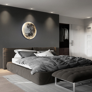 Lampe murale led ronde moderne en forme de lune, luminaire décoratif d'intérieur pour chambre à coucher - Product Image 4