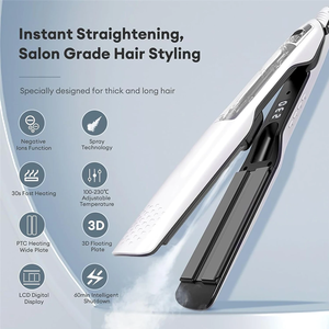 <span class=keywords><strong>Brosse</strong></span> <span class=keywords><strong>lissante</strong></span> à vapeur professionnelle UKLISS, anti-brûlure, soin des cheveux, plaques larges en céramique, affichage LCD - Product Image 2