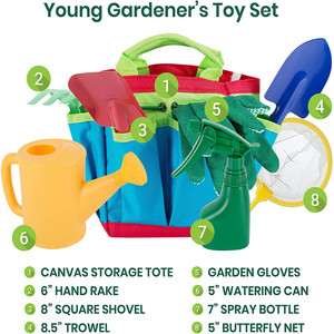 Bán Buôn Customized <span class=keywords><strong>Kids</strong></span> Công Cụ Làm Vườn Kit Set Với <span class=keywords><strong>Garden</strong></span> Tote Hand Bag Tưới Nước Có Thể Xẻng Cào Ngã Ba Tất Cả Trong Một Bộ - Product Image 2
