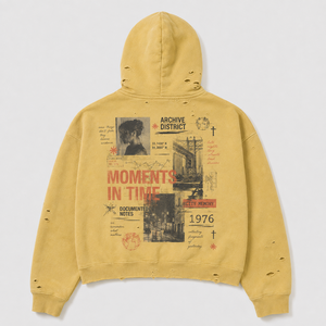 Custom 450GSM Cotton Hoodie Sunfaded Mud Wash French Terry Distressed Boxy Fit Yellow <b>Pullover</b> Vintage Streetwear <b>Men</b> Hoodie - Product Image 2
