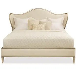 Высококачественная Роскошная современная мебель для спальни с рамой из массива дерева, Комплект постельного белья цвета шампань, золотистый, Королевский размер