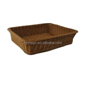 Cestino di immagazzinaggio della casa del <span class=keywords><strong>pane</strong></span> dell'alimento dell'organizzatore dei vassoi del rattan di <span class=keywords><strong>plastica</strong></span> marrone impermeabile tessuto a mano economico di XH - Product Image 3