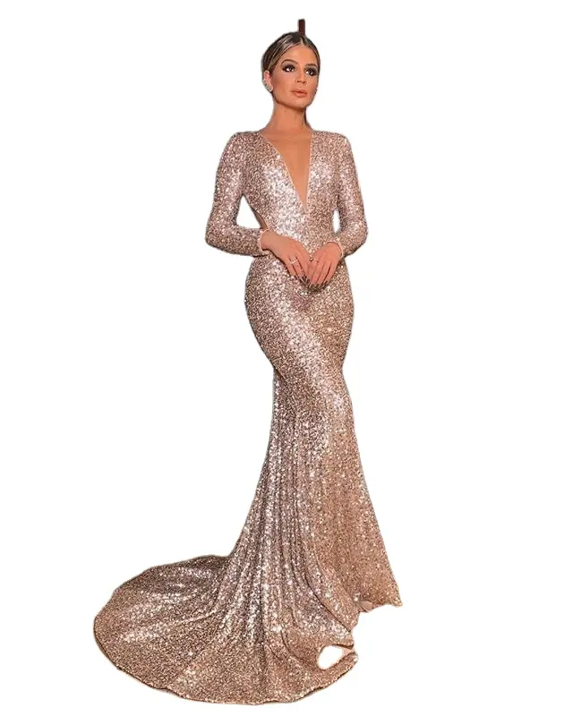 Women's V neck Backless Sequin Bodycon Formal Evening Cocktail Party Dress Prom