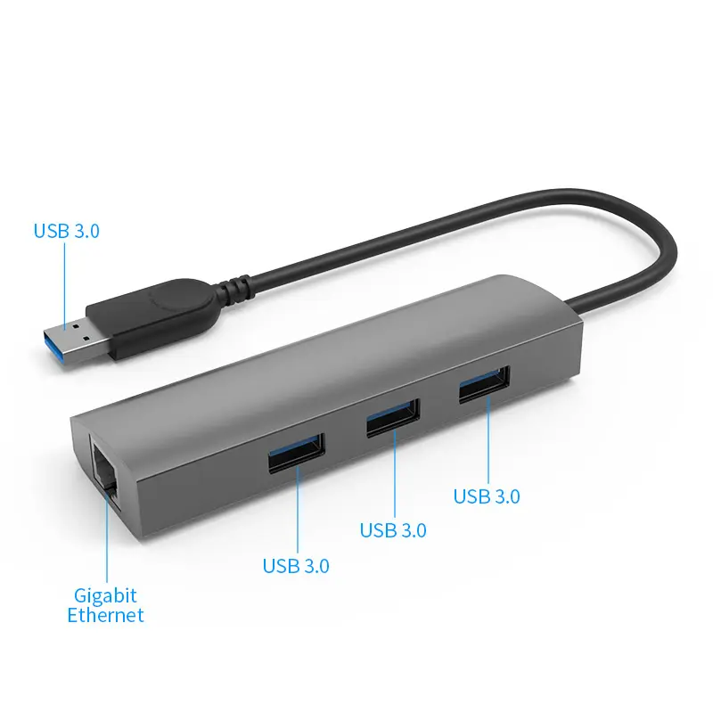 USB 3.0 3-port Hub dengan 1000M Lan Gigabit Ethernet hub aluminium