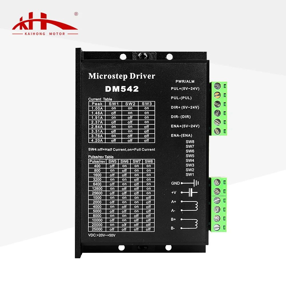 Kaihong 2 giai đoạn 20-50vdc 1.0-4.2A điều khiển chuyển động NEMA 23 Kỹ Thuật Số động cơ bước microstep dm542 điều khiển CNC