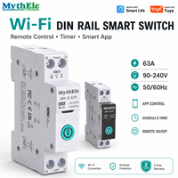 Interruptor de Circuito Inteligente WiFi MythEle Tuya para Riel DIN de 63A, Monitoreo de Energía, Control Remoto por Aplicación, Protección Contra Sobrecarga y Sobretensión