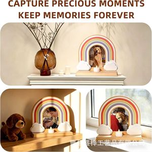 <b>Wooden</b> <b>Rainbow</b> Photo Frame For Dog Cat With Candle Holder Tabletop Decor Custom Shape Handmade Cartoon Design - Product Image 4