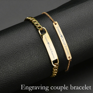 Bracelets et joncs gravés personnalisés en acier inoxydable pour <span class=keywords><strong>hommes</strong></span> et femmes, bracelet vierge en or, texte personnalisé - Product Image 2