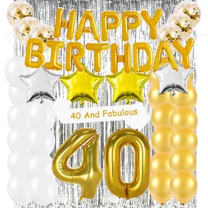 Altın 40th doğum günü malzemeleri 40 ve muhteşem mutlu doğum günü folyo balon afiş 40th doğum günü süslemeleri setleri