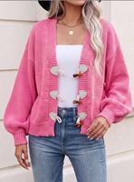 Cardigan pull pour femme automne-hiver, style ethnique transfrontalier, motif unique, boutons en corne, tricot ample, vêtement d'extérieur