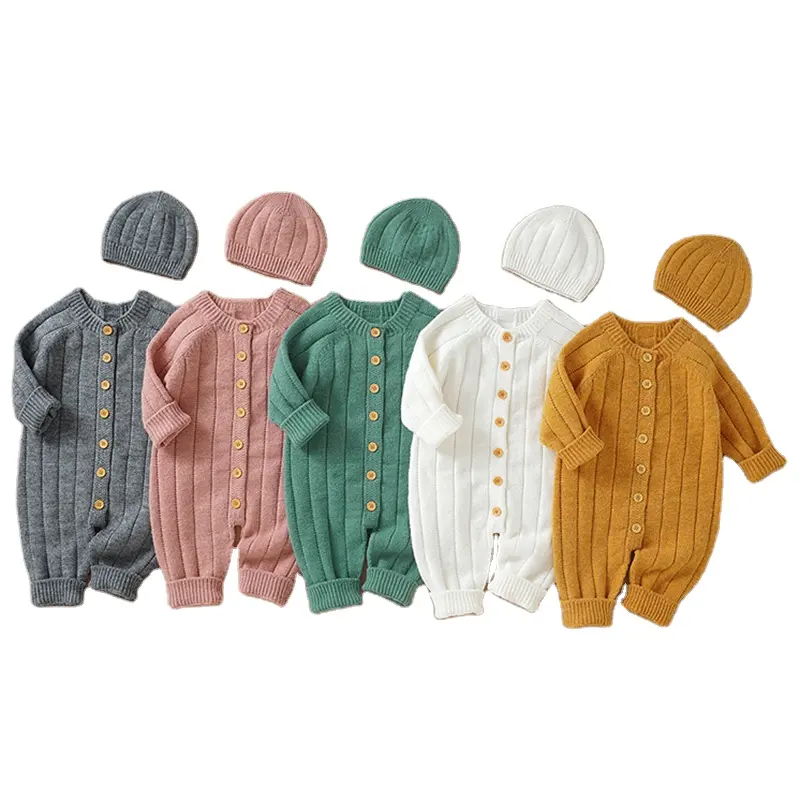 Newborn Romper Autumn Winter Baby Boys Girls Clothes Long Sleeves Knitted Jumpsuits+ Hats 2pcs Sets Infant Bodysuits Outfits