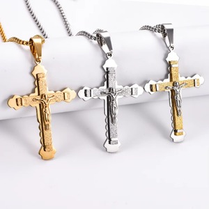 Collier avec pendentif croix de Jésus en argent, grand pendentif de prière avec chaîne, bijoux pour homme - Product Image 2