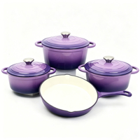 Ensemble de 4 pièces de batterie de cuisine en fonte émaillée LFGB FDA, comprenant un faitout, une poêle, une casserole et une marmite, compatible tous feux et fours, ensemble de casseroles de cuisson OEM