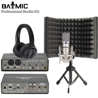 Kit d'équipement de studio : enceinte de monitoring avec microphone à condensateur, casque, table de mixage audio pour la maison, le club, la diffusion, le chant et l'enregistrement