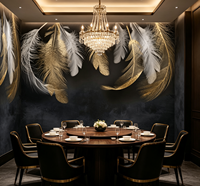 Papier peint mural personnalisé avec plumes dorées et blanches sur fond sombre pour bar, salon de beauté, hôtel, restaurant, bureau, décoration murale commerciale