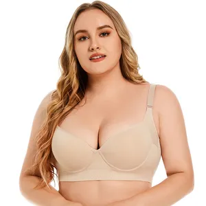 Plus Size Diepe Cup Volledige Dekking Gladmakend Ondergoed Naadloze Beugel Beeldhouwen Push-Up Bh Verbergt Rugvet Voor Grote Vrouwen