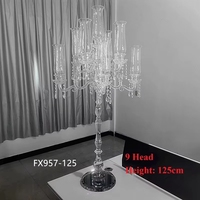 Grand candélabre en cristal à 9 têtes, centres de table pour mariage, décorations de table, support de bougie en verre