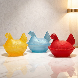 Tempat Permen Kaca Kristal Little Hen, Wadah Penyimpanan Ayam Desain Tradisional Berlapis Warna-warni, Kontainer Kreatif - Product Image 2