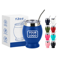Tasse à maté argentin en acier inoxydable à double paroi de 12 oz avec logo personnalisé, cuillère Bombollia et paille