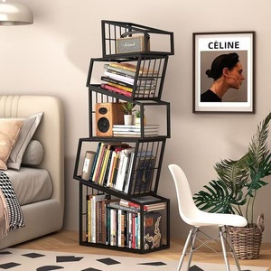 Creative Wrought Iron Bookshelf Irregular Corner Modern Floor Standing Bookcase Space Saving Living Room Storage Rack - Product Image 1