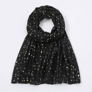 new design gold shimmer scarf golden stars foil stamp hijab shawls women bandada voile material long pashmina cotton Scarves