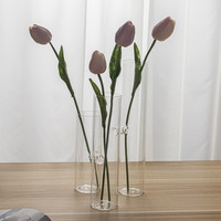 Vase minimaliste triple en verre soufflé à la main, cylindrique, type tube à essai, pour décoration de table et arrangement floral mural