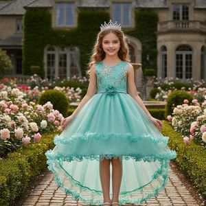 Elegante Abito <span class=keywords><strong>da</strong></span> <span class=keywords><strong>Sera</strong></span> per Bambina Stile Principessa, Vestito Blu con Fiori per Ragazze di 10 Anni, Lunghezza al Ginocchio con Strascico, <span class=keywords><strong>Abiti</strong></span> <span class=keywords><strong>da</strong></span> Cerimonia per Ragazze - Product Image 3