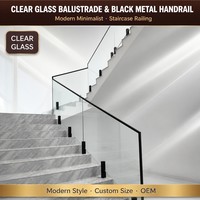 Barandilla de Vidrio Transparente con Pasamanos de Metal Negro para Escalera Moderna, Tamaño Personalizado OEM