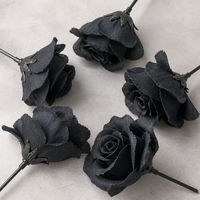 Rose noire artificielle faite à la main en gros, tige unique sans feuilles, 25 cm de tige nue, 30 cm au total, tête de 7,5 cm, en soie, pour Halloween et mariage