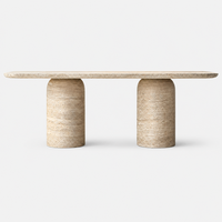 Table à manger rectangulaire extensible et pliable en marbre sculpté à la main avec un ensemble de 7 fauteuils en cuir pour la décoration de villa