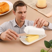 Beurrier en céramique de style occidental avec couvercle, pour le fromage et le beurre, pour le commerce extérieur, vente en gros.