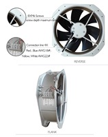 Ventilateur axial d'extraction électrique haute efficacité 280x280x80mm avec roulement à billes, pales en acier inoxydable, moteur EC sans balais 24/48VDC