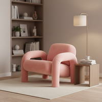 Fauteuil d'appoint en velours rose poudré avec accoudoirs incurvés, fauteuil rembourré moelleux et luxueux pour salon ou villa