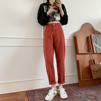 Pantalon en jean taille haute personnalisé pour femme, coupe décontractée, couleur rouge brique, style jogger fuselé, jean coloré pour femme
