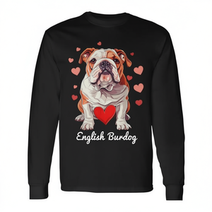 T-shirt a maniche lunghe per amanti dei cani, modello English Bulldog Valentine Heart - Product Image 2