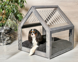 בית חתולים מודרני מינימליסטי מעץ, עיצוב יצירתי עם דלת זכוכית וגימור עץ מודפס - Product Image 3