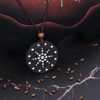 Pendentif Super Star Énergie Scalaire Quantique en Tourmaline de Lave et Diamant CZ, Cadeau pour Enfants, avec Carte d'Ions Négatifs, Tendance Noir Mat