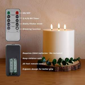 Extra Large Ivory Flicker Flameless <b>Paraffin</b> Wax 3D Real Flame LED Remote Control Handmade Pillar Candles Home Decoration - Product Image 3