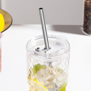 Vaso de Vidrio Acanalado Ecológico con Tapa y Pajita de Vidrio - Vaso Reutilizable para Café Helado de 480 ml con Diseño de Diamantes - Product Image 6