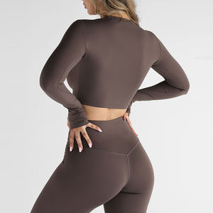 Top Corto para Mujer, Mangas Largas, Orificios para Pulgares, Ajustado, Cuello Redondo, Camiseta para Yoga - Product Image 2