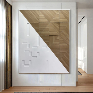Décoration de la maison encadrée géométrique mixte art abstrait Relife 3D peinture mur bois sculpté Art suspendu - Product Image 2