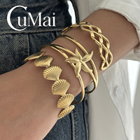 CUMAI Ensemble de bracelets ouverts en acier inoxydable motif losange pour femme, idéal pour les fêtes, le quotidien, la plage, accessoires de bijoux d'été