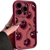 Funda para iPhone 16 15 17 Pro Max con Diseño de Cereza Roja Brillante, Moderna, Mate, Antigolpes