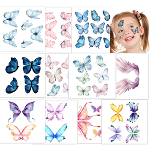 Tatuaje Temporal de Mariposa y Flor, Adhesivo Colorido para Maquillaje Corporal, para Decoración de Fiestas de Cumpleaños Infantiles y Uso en Festivales - Product Image 1